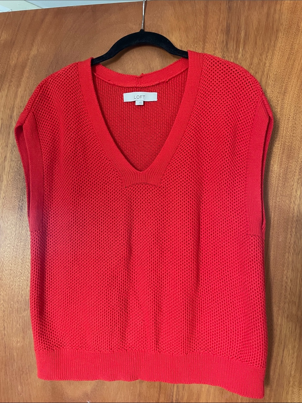 LOFT Bright Red V-Neck Sleeveless Knit Top